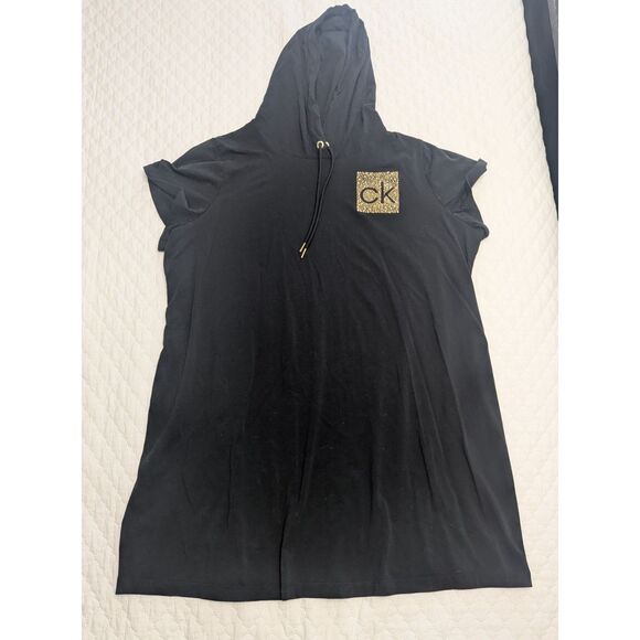 ✨ Calvin Klein Black Hoodie Dress 2XL Gold Logo Preowned - Picture 2 of 7